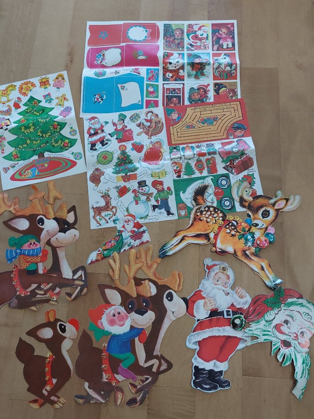 Vintage 50s 60s 70s Lot Christmas Cutouts Cards Paper Tree Santa Reindeer Elf +